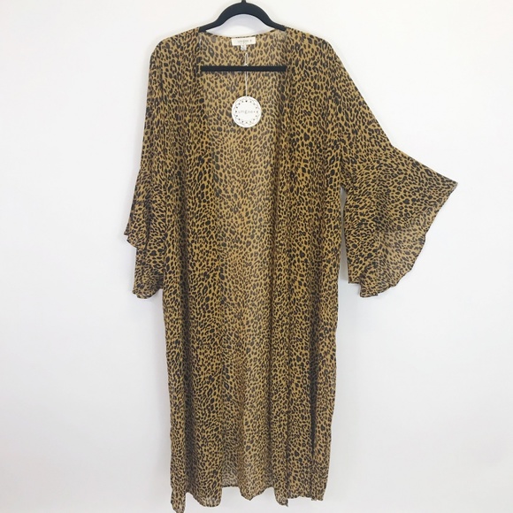 NWT Umgee Leopard Print Sheer Kimono Cardigan - Picture 2 of 8